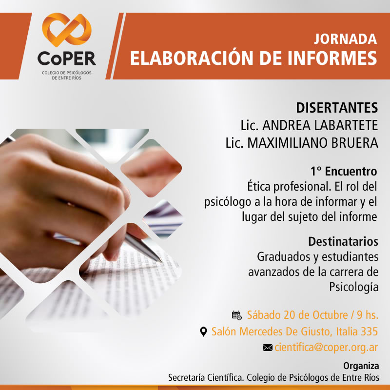 Coper Colegio De Profesionales De La Psicología De Entre Ríos Jornada Elaboración De Informes 0437